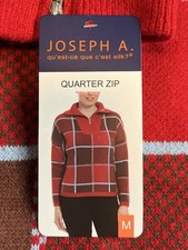 Joseph A. Women's Medium Quarter Zip Plaid Sweater Red Brown Blue NWT picture