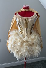 Theatrical Circus Showgirl Costume Feather Bustle Corset Cape Gold Sequin picture