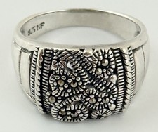 Vtg 925 Sterling Silver Marcasite Ring Size 9 Vintage Statement Band Art Deco picture