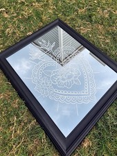 Original Hand Engraved Sacred Heart Mirror Tattoo Art 19x24 picture
