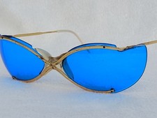NOS TRUE VINTAGE 1960s BIKINI STYLE SUNGLASSES HEAVY SATURATED BLUE ICONIC RARE picture