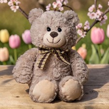 Classic Stuffed Teddy Bear Plush Toy Light Brown Cute Bowtie Soft Cuddly Gift picture