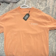 ALLSAINTS Underground SS Crew Orange Graphic Logo Crew Neck T-Shirt Size S picture