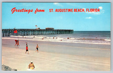 c1960s St Augustine Beach Pier Florida Souvenir Co Bait Shops Postcard picture