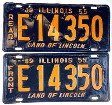 Vintage Illinois 1955 Truck License Plate Set Pair E 14350 Garage Pub Wall Decor picture