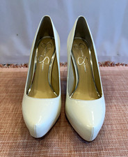 Jessica Simpson Women’s White Patent Leather Round Toe Stiletto Pump Slip On 6.5 picture