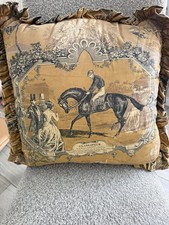 Vintage French Equestrian Gladiateur 1865 Horse Racing Pillow Ruffled Toile picture