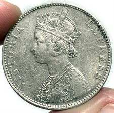 1892 Bikanir State India Silver 1 Rupee Queen Victoria Ganga Singh Coin*Cleaned* picture