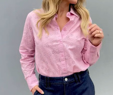 Candace Cameron Bure Women's Button-Front Eyelet long sleeve Shirt Pink spring picture