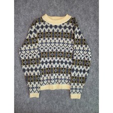 Vintage 80s Highland Knitting Mills Wool Sweater Geometric Nordic Knit Mens M picture