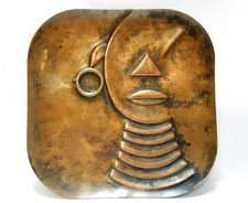 Vintage 60s MCM Francisco Rebajes Handmade Copper Art Tray Dish Tribal Woman picture