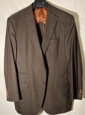 LUCIANO BARBERA Wool/Silk Blazer-Brown-Windowpane-Horn Buttons-Sz 44-Italy-MINT picture