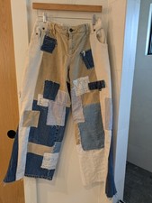 Custom Upcycled Patchwork Baggy Jeans-Corduroy & Eyelet Lace Size 30 picture