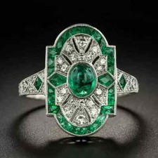 2.25Ct Art Deco Style Lab Created Emerald Engagement 14K White Gold Finish Ring picture