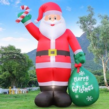 12FT Giant Christmas Inflatable Santa Claus with Candy Cane and Gift Bag Yard picture