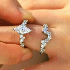 Wedding Bridal Set Ring 14k White Gold Plated 3CT Marquise Lab Created Diamond picture