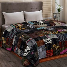 indian handmade Vintage Silk patchwork kantha Bedspread Quilt throw Blanket king picture