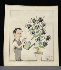 Paul Plaschke Original Cartoon Watercolor Drawing of NATE GOLDBLATT, c. 1940’s picture