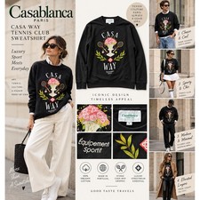 Casablanca Paris Casa Way Tennis Club Sweatshirt Black Organic Cotton M MS24-JTS picture