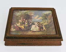 Rare antique wooden box with decorative lid, collectible painting storage box picture