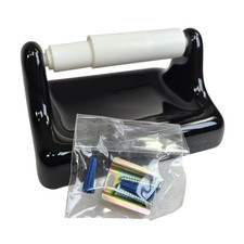 Vintage Black Ceramic TP Toilet Paper Holder Screw in Drywall Mid Century Modern picture