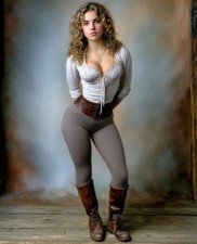 Elegant Beauty in Brown Boots against a Textured Wall Portrait Print - 156019569 picture