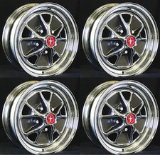 New 1965 1966 Mustang Style Styled Steel GT Wheels 15x7 Complete set Caps & Nuts picture