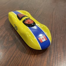 Vintage - Schylling - Tin Toy Race Car #29 - Friction Action Yellow Blue picture
