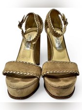 Jimmy Choo Tan Suede Whipstitch Platform Sandals EU 38.5 picture