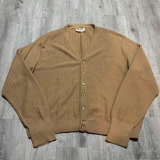 Vintage Big Jeff Lord Jeff Tan Ribbed Cardigan Sweater Mens 2XL Made USA Orlon picture