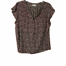 Calvin Klein Womens XL Black Pink White Geometric V-Neck Pleated Blouse Top picture