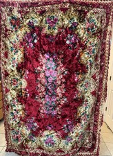 Vintage Italian Velvet Floral Tapestry Wall Rug Bedspread Red 60 x 85 inches picture
