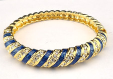 Vintage JBK Camrose & Kross Blue Enamel White Rhinestone Bangle 7.5