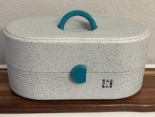 Caboodles Vintage Makeup Storage Carrying Case Gray Teal Original Organizer picture