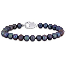 AMOUR 8-8.5mm Men's Black Freshwater Cultured Pearl String Bracelet in Sterling picture
