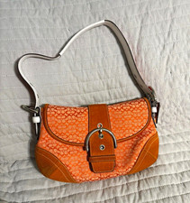 Coach Orange/Brown Logo Canvas & Leather Shoulder Bag White Strap Buckle picture