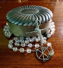 Vintage Antaya Sterling Silver Crystal Rosary & Vtg Pewter Oval Box picture
