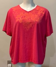 4X 30W-32W Catherines pinkish-red colored tee with orange printing, EUC picture