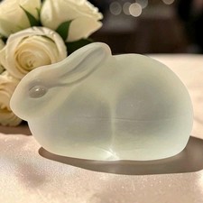 Vtg Frosted Crystal Art Glass Easter Bunny Paperweight 1985 Sweden Nybro 3