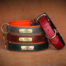 Soft Leather Personalized Dog Collar ID Tag Engraved for Small Medium Large Dogs picture