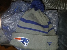 FANATICS New England Patriots NFL Beanie Cuff w/Pom Hat - Gray & Navy Blue picture