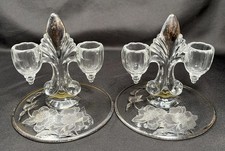 VTG Set 1930’s Martinsville Double Candle Holders  Fleur-de-lis Silver Overlay picture
