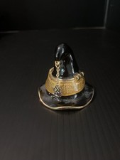 VTG MONET Black Enamel Witch Hat Spider Magnetic Keepsake Trinket Box Halloween picture