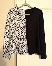 SHEIN Women’s M Black White Leopard Colorblock Chiffon Polyester Blouse LS picture
