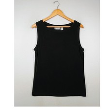 Minimalist Chicos Travelers Womens Size Med Black Ribbed Scoop Neck Tank Top picture