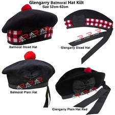 Men's Scottish Glengarry Kilt Hats Diced & Plain 100% Wool Piper 52-62 AAR  picture