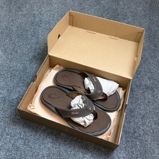 OluKai Tuahine Men's Sandals 10 Golden Sand Leather Flip Flops 10483-8S8S W BoX picture