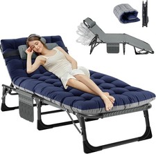 NAIZEA Camping Cot 4 Gears Adjustable Folding Chaise Chair Bed w/Mattress Pillow picture