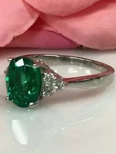 2.80 Ct Oval Cut Natural Emerald & Diamond Wedding Ring 14K White Gold picture