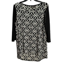 Chico's Travelers Tunic Top Black & White Geometric Print 3/4 Sleeve Size M. picture